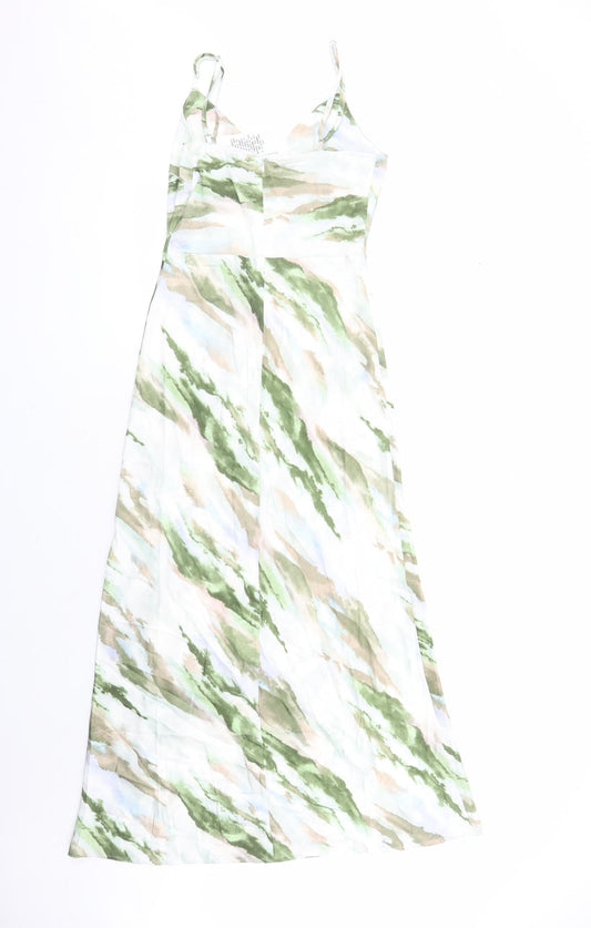 Quiz Womens Green Geometric Polyester Slip Dress Size 8 V-Neck Zip