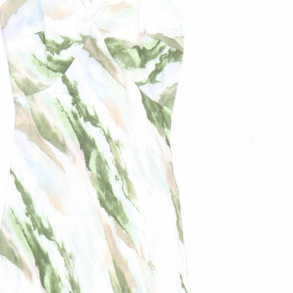 Quiz Womens Green Geometric Polyester Slip Dress Size 8 V-Neck Zip