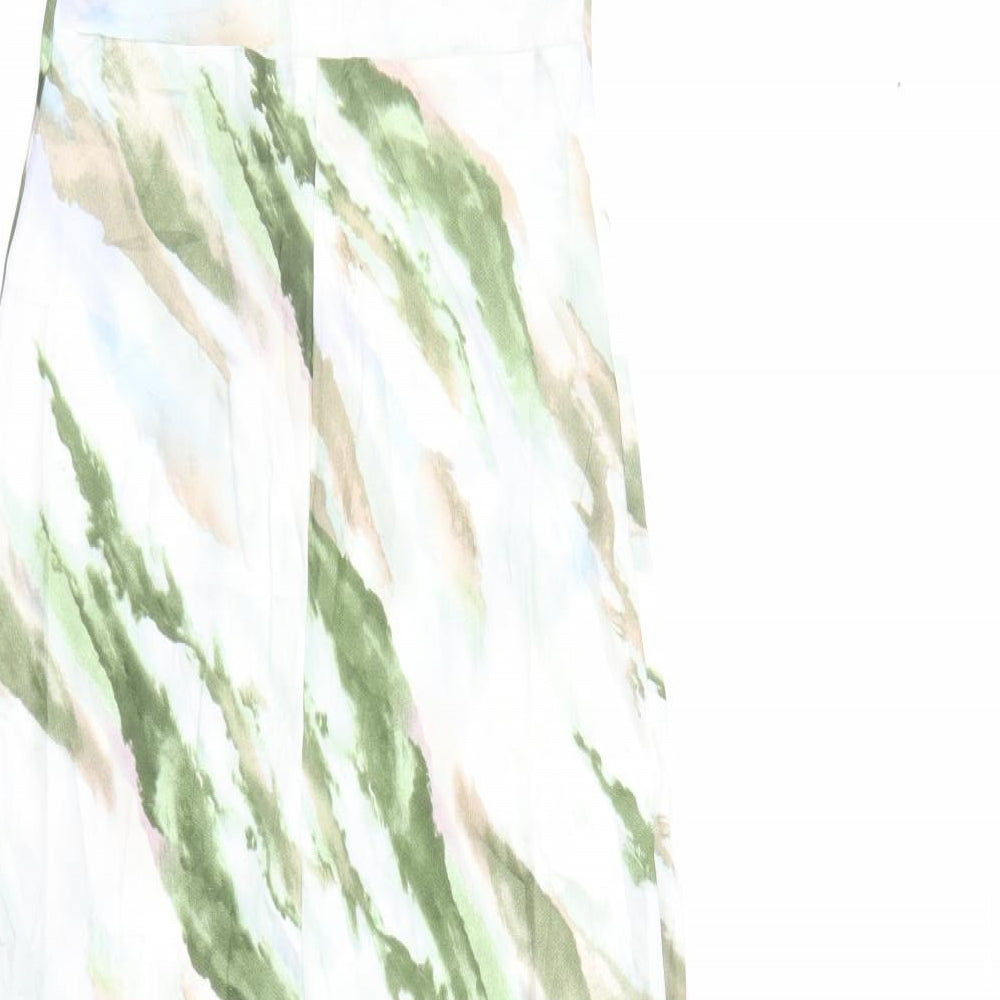 Quiz Womens Green Geometric Polyester Slip Dress Size 8 V-Neck Zip