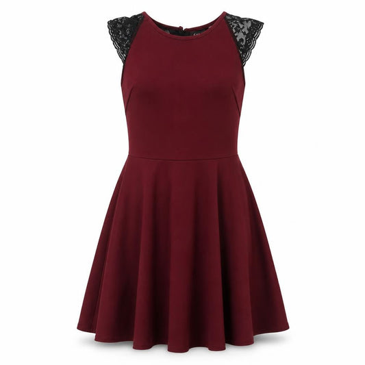 Front view of Club L women’s red polyester skater dress, size UK 10, round neck button