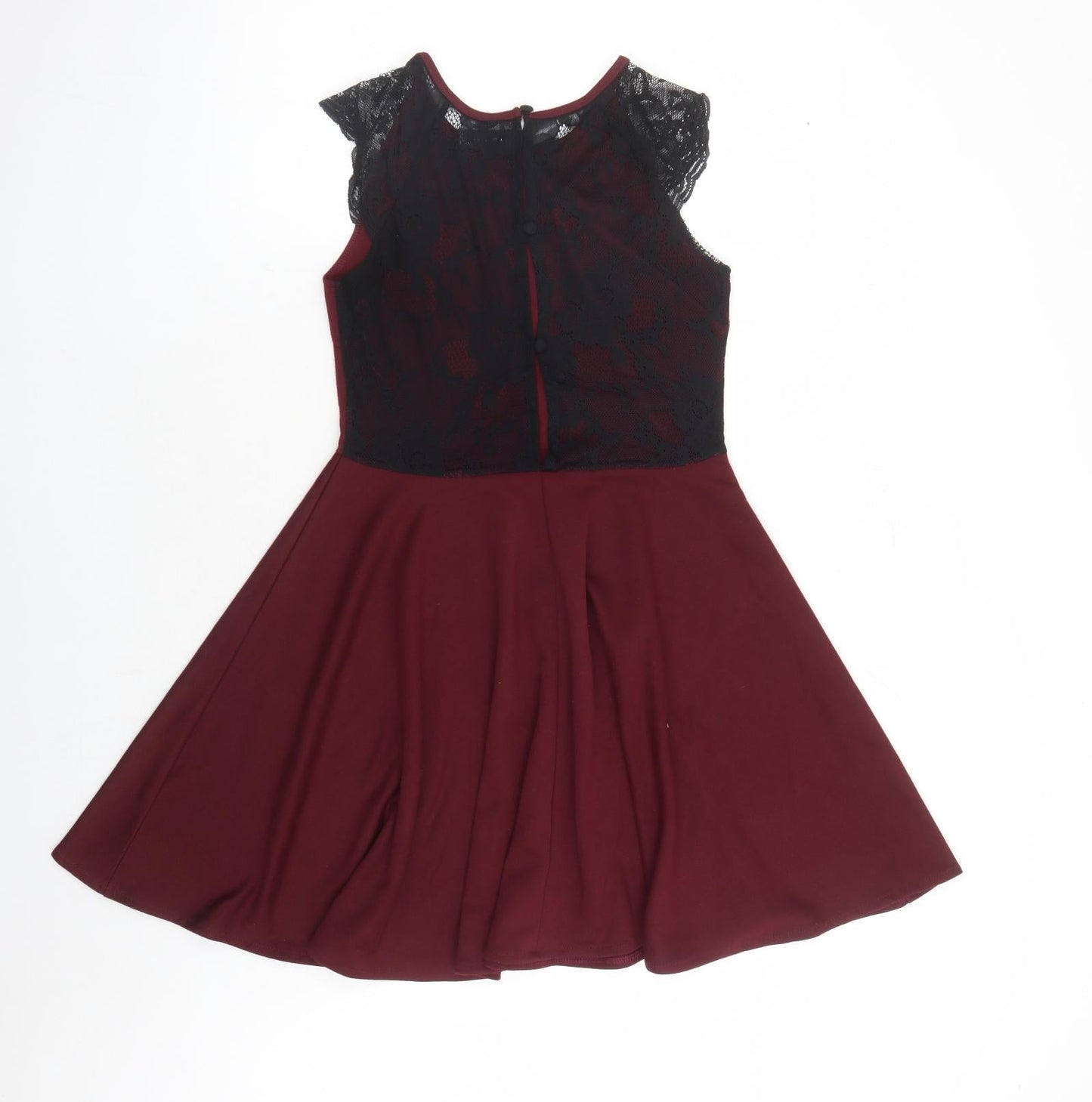 Club L Womens Red Polyester Skater Dress Size 10 Round Neck Button