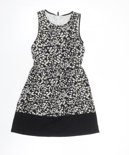 Only Womens Black Floral Viscose Tank Dress Size S Round Neck Pullover