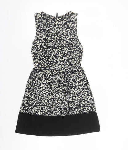 Only Womens Black Floral Viscose Tank Dress Size S Round Neck Pullover