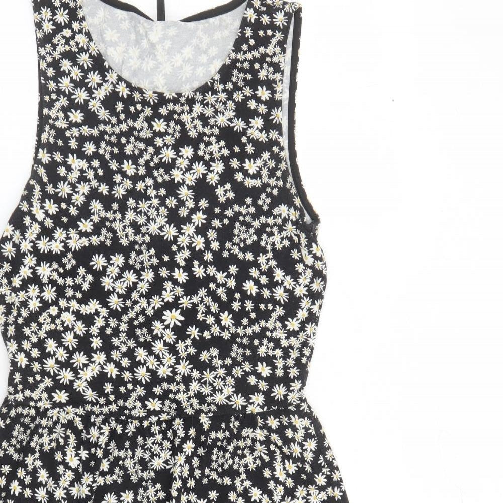 Only Womens Black Floral Viscose Tank Dress Size S Round Neck Pullover