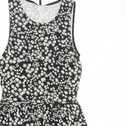 Only Womens Black Floral Viscose Tank Dress Size S Round Neck Pullover