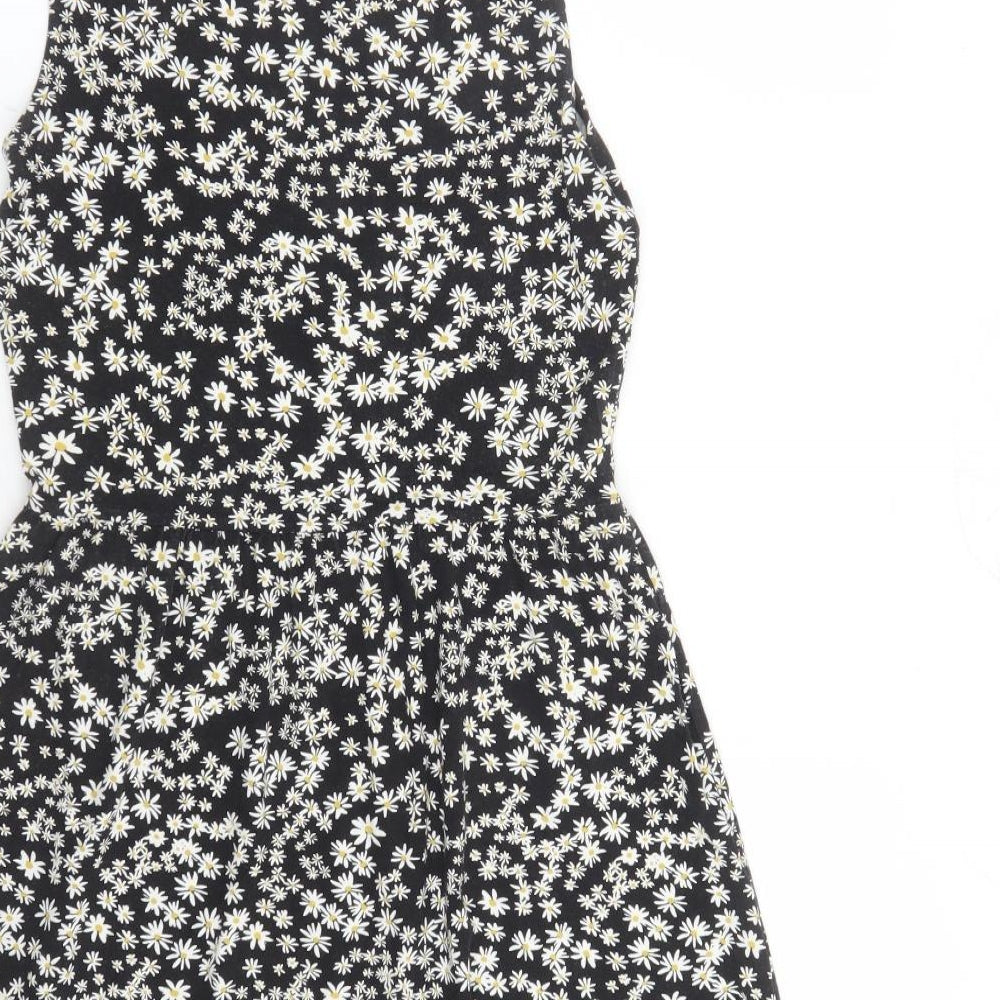 Only Womens Black Floral Viscose Tank Dress Size S Round Neck Pullover