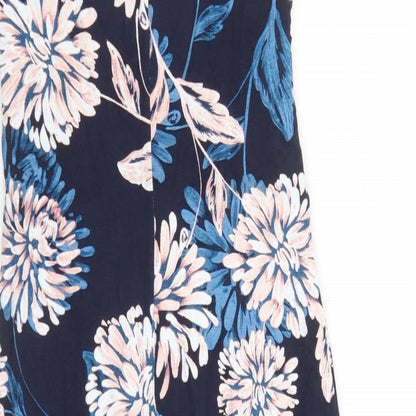 Roman Womens Blue Floral Viscose A-Line Size 10 V-Neck Pullover - Lined