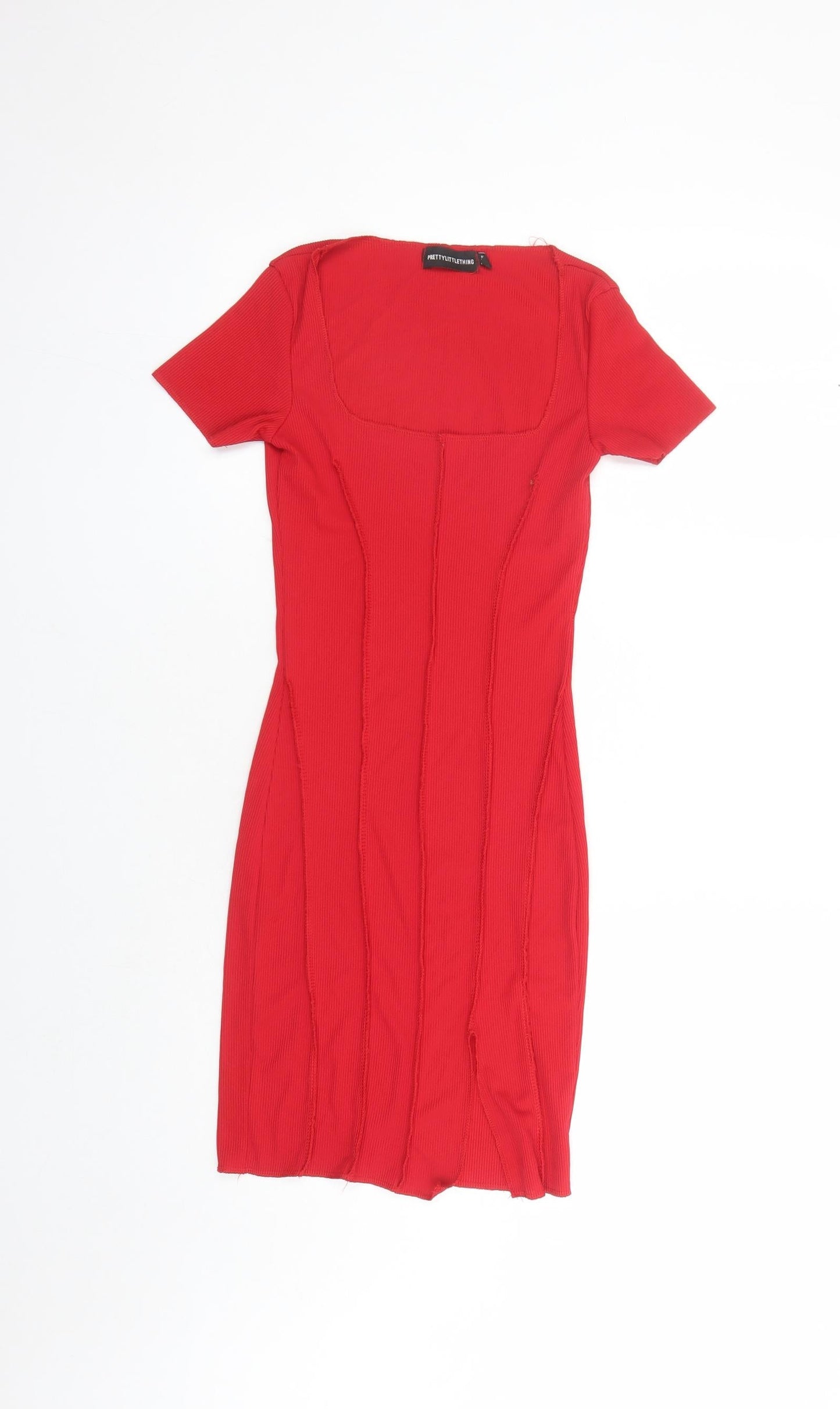 PRETTYLITTLETHING Womens Red Polyester Bodycon Size 8 Square Neck Pullover