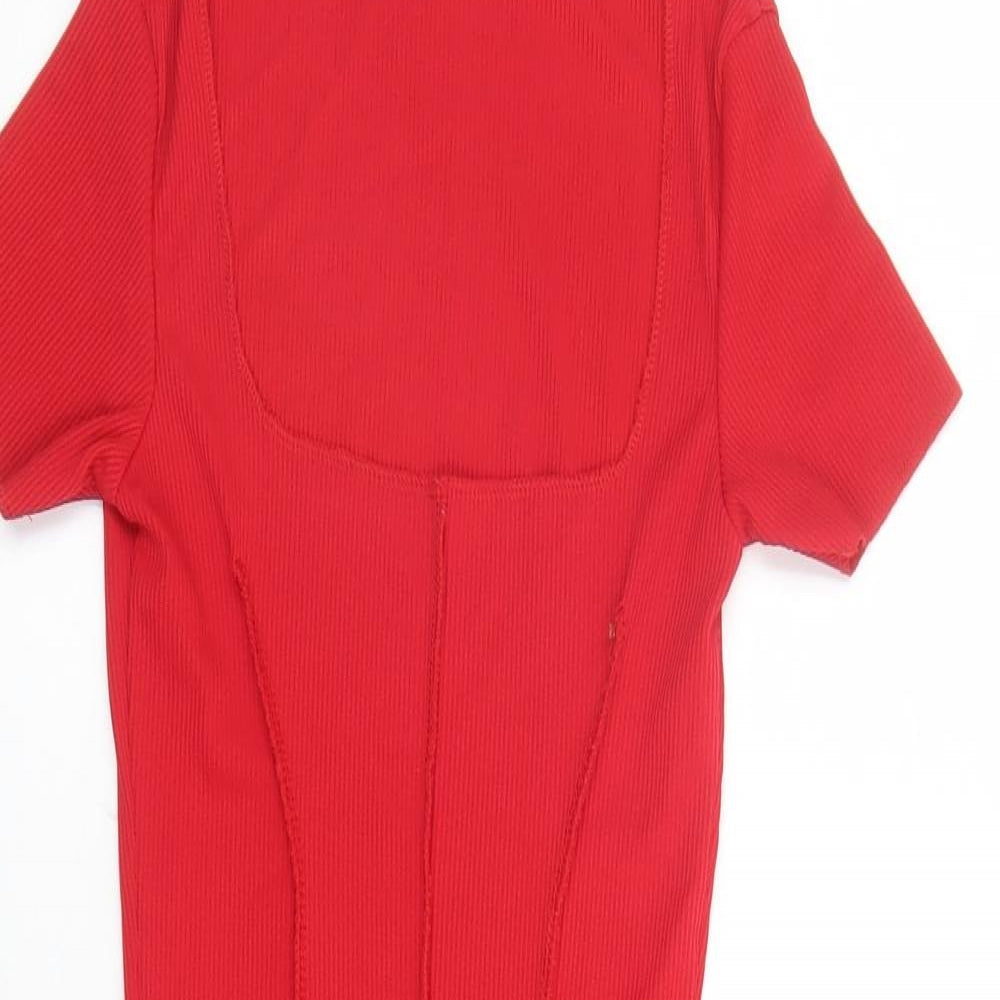 PRETTYLITTLETHING Womens Red Polyester Bodycon Size 8 Square Neck Pullover