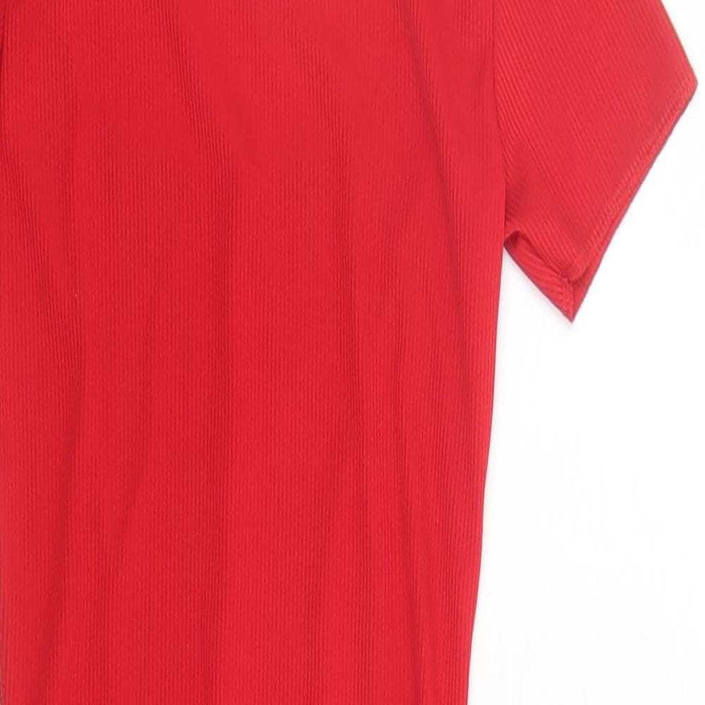 PRETTYLITTLETHING Womens Red Polyester Bodycon Size 8 Square Neck Pullover