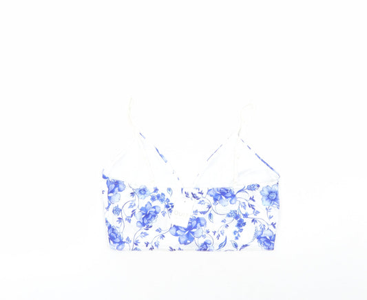 Quiz Womens White Floral Polyester Cropped Tank Size 16 V-Neck