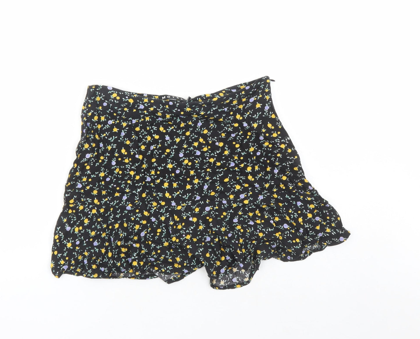 Motel Womens Black Floral Viscose Mini Skirt Size M Zip