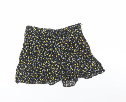 Motel Womens Black Floral Viscose Mini Skirt Size M Zip