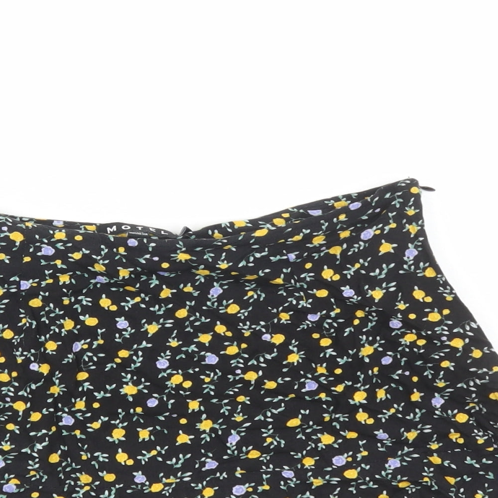 Motel Womens Black Floral Viscose Mini Skirt Size M Zip