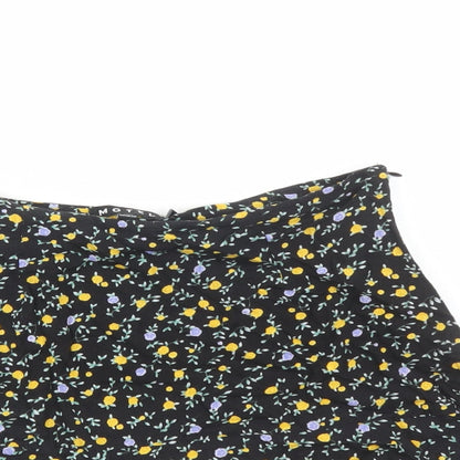 Motel Womens Black Floral Viscose Mini Skirt Size M Zip