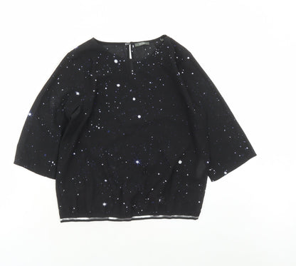 Kiomi Womens Black Geometric Polyester Basic Blouse Size 8 Round Neck