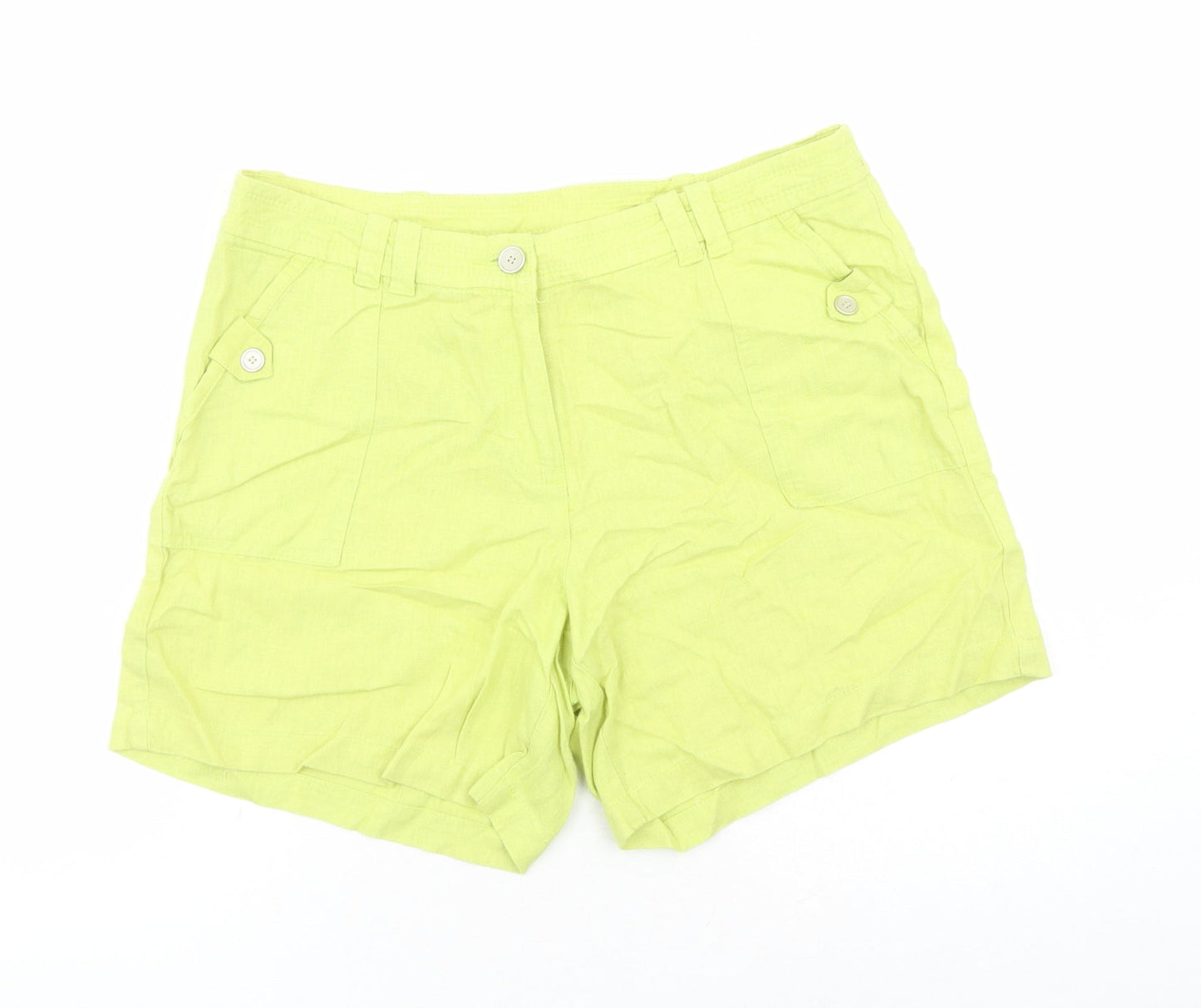Debenhams Womens Green Viscose Chino Shorts Size 12 L6 in Regular Zip - Pockets