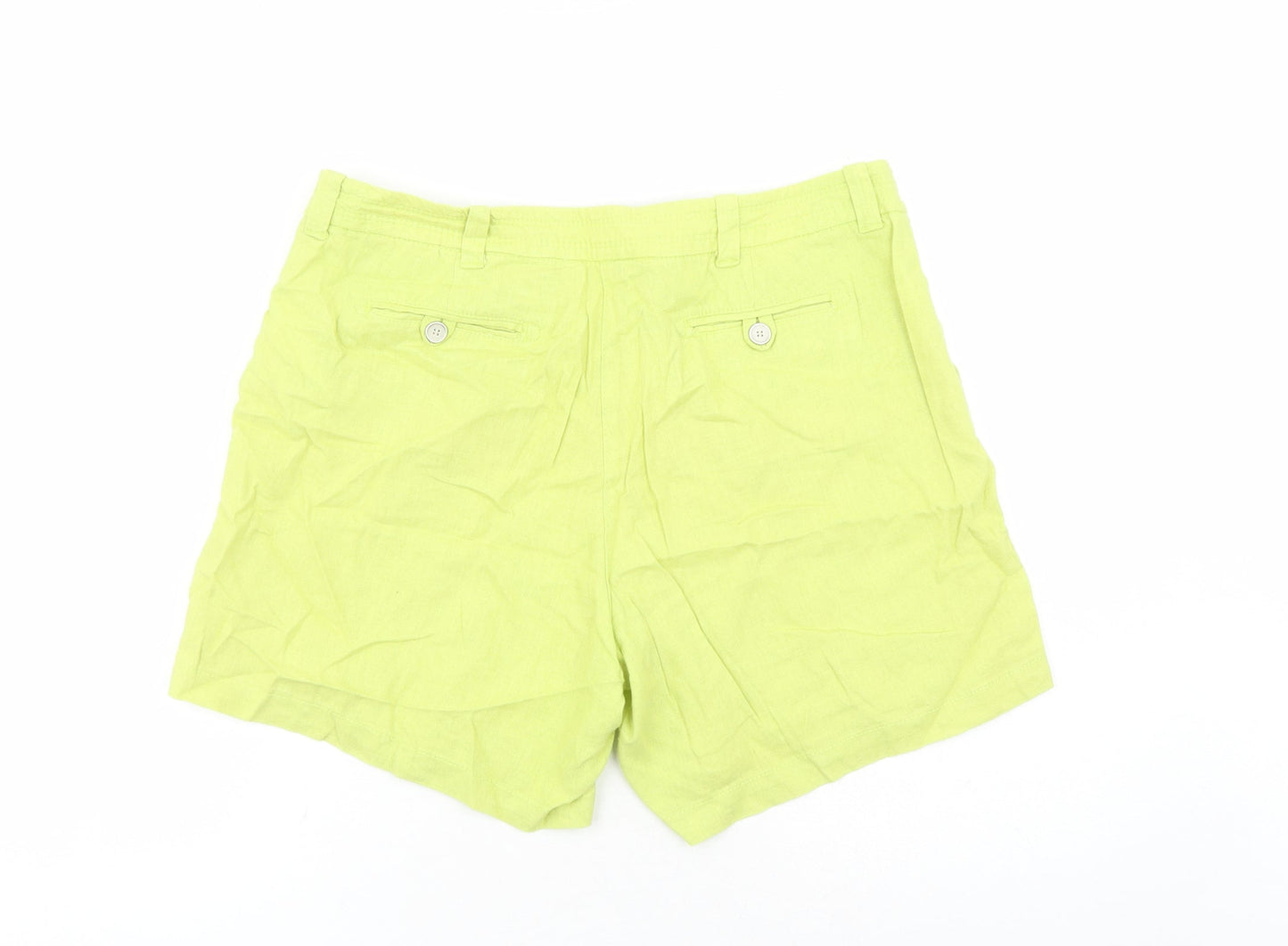 Debenhams Womens Green Viscose Chino Shorts Size 12 L6 in Regular Zip - Pockets