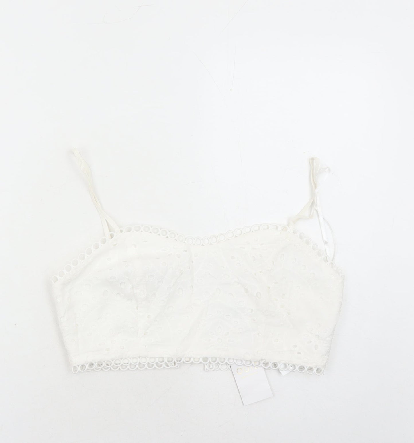 Quiz Womens White Cotton Cropped Tank Size 12 Square Neck - Embroidered Detail