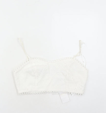 Quiz Womens White Cotton Cropped Tank Size 12 Square Neck - Embroidered Detail