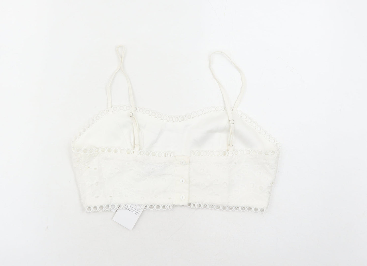 Quiz Womens White Cotton Cropped Tank Size 12 Square Neck - Embroidered Detail