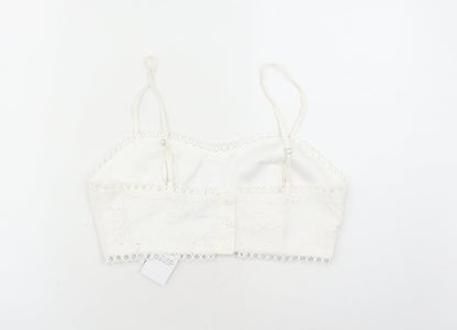 Quiz Womens White Cotton Cropped Tank Size 12 Square Neck - Embroidered Detail