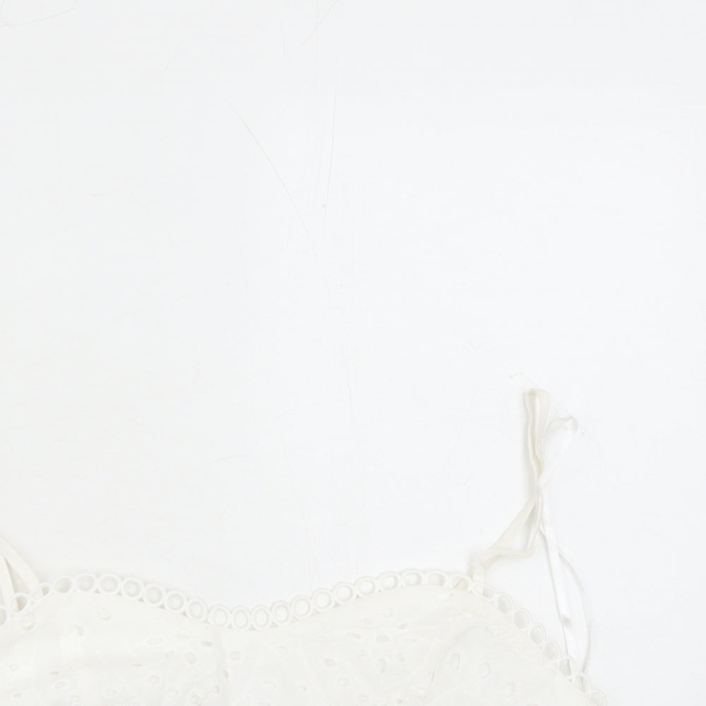 Quiz Womens White Cotton Cropped Tank Size 12 Square Neck - Embroidered Detail