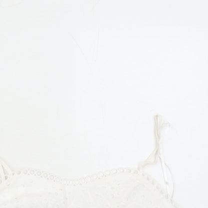 Quiz Womens White Cotton Cropped Tank Size 12 Square Neck - Embroidered Detail