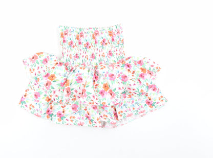 Quiz Womens White Floral Polyester Basic Blouse Size 8 Off the Shoulder