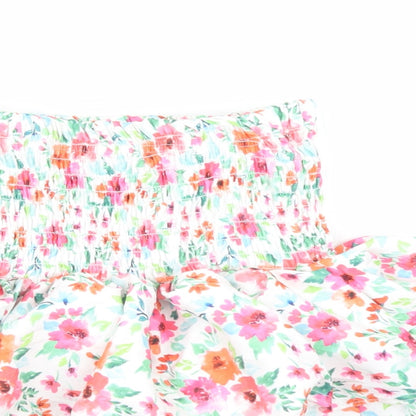 Quiz Womens White Floral Polyester Basic Blouse Size 8 Off the Shoulder