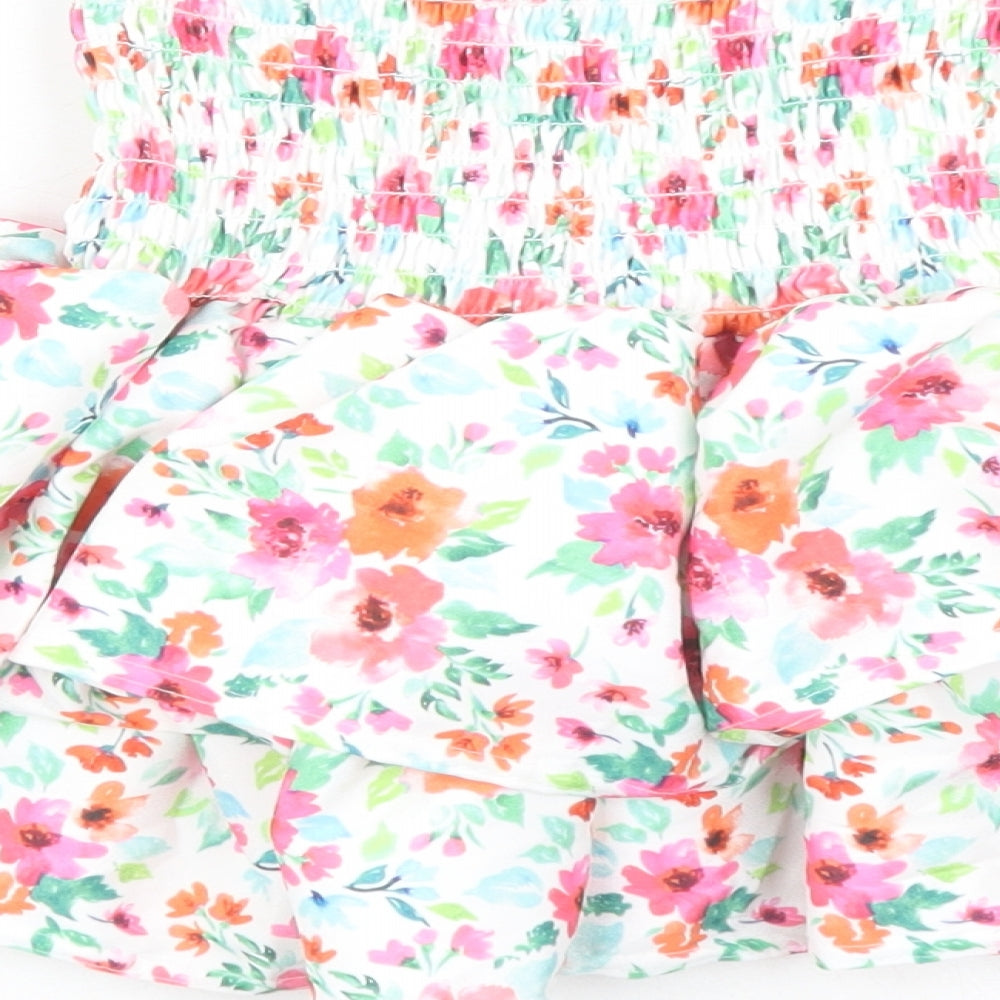 Quiz Womens White Floral Polyester Basic Blouse Size 8 Off the Shoulder