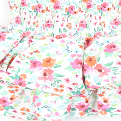 Quiz Womens White Floral Polyester Basic Blouse Size 8 Off the Shoulder