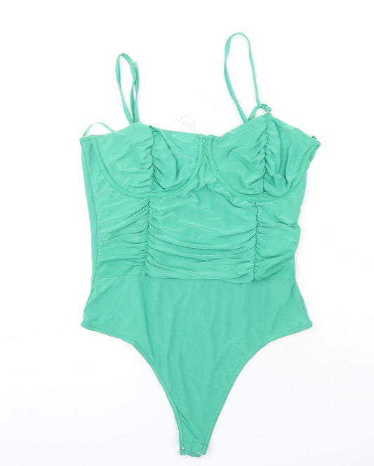 Quiz Womens Green Spotted Polyester Bodysuit One-Piece Size 16 Snap