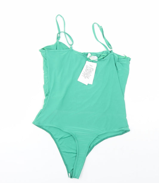 Quiz Womens Green Spotted Polyester Bodysuit One-Piece Size 16 Snap