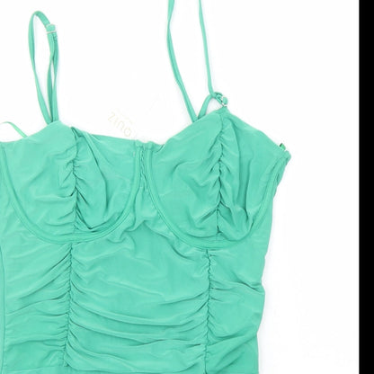 Quiz Womens Green Spotted Polyester Bodysuit One-Piece Size 16 Snap