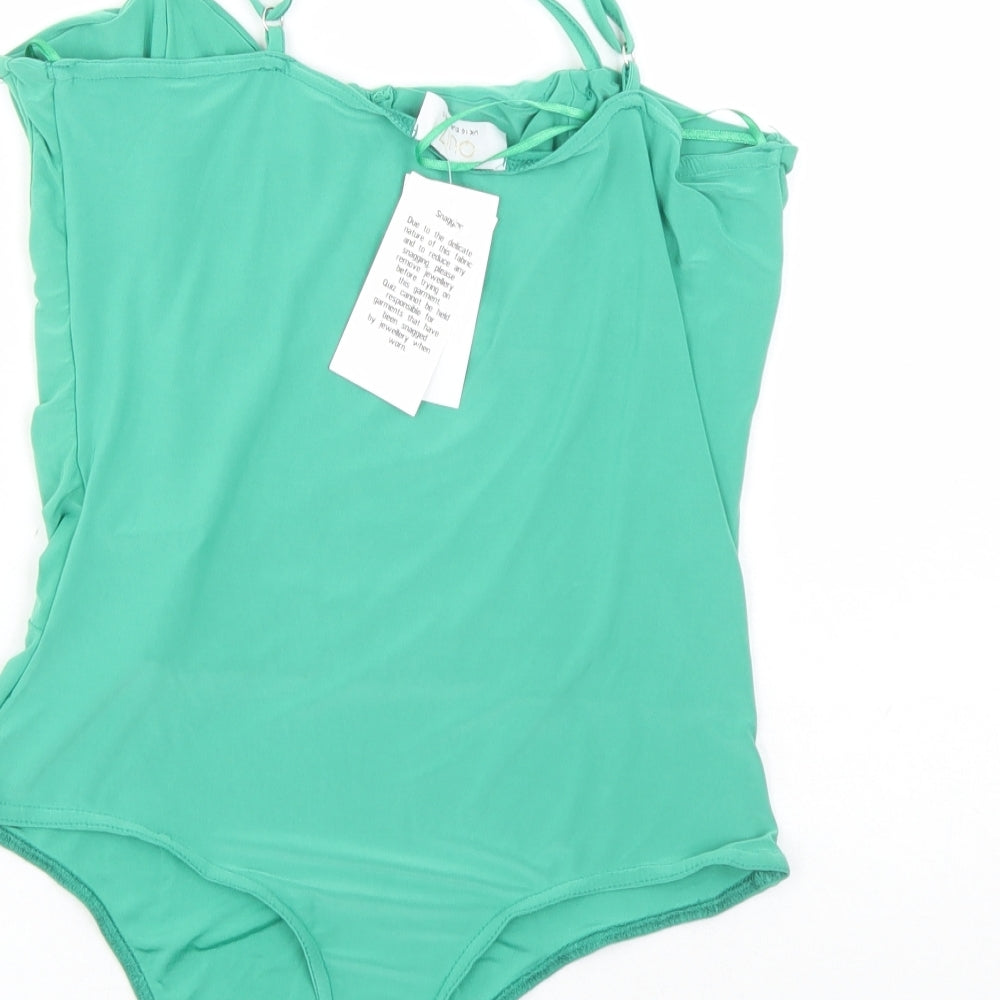 Quiz Womens Green Spotted Polyester Bodysuit One-Piece Size 16 Snap