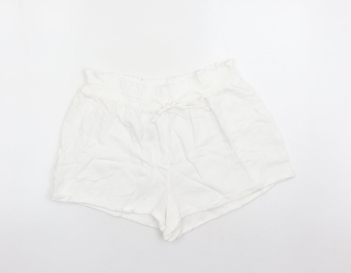 Marks and Spencer Womens White Solid 100% Cotton Top Lounge Pants Size 16 Drawstring - Elasticated Waist