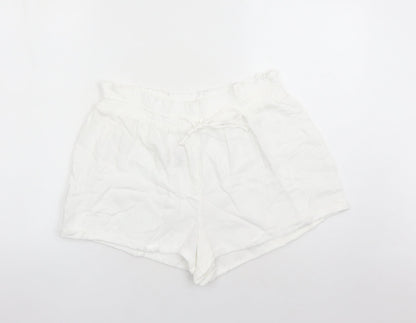 Marks and Spencer Womens White Solid 100% Cotton Top Lounge Pants Size 16 Drawstring - Elasticated Waist