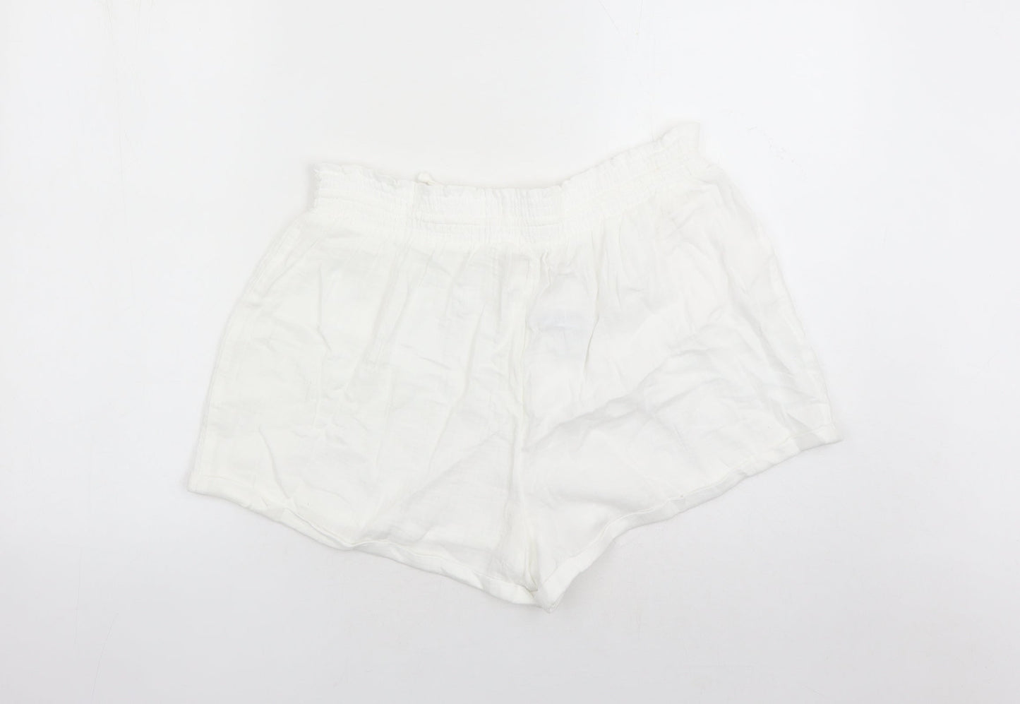 Marks and Spencer Womens White Solid 100% Cotton Top Lounge Pants Size 16 Drawstring - Elasticated Waist