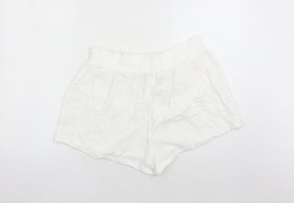 Marks and Spencer Womens White Solid 100% Cotton Top Lounge Pants Size 16 Drawstring - Elasticated Waist