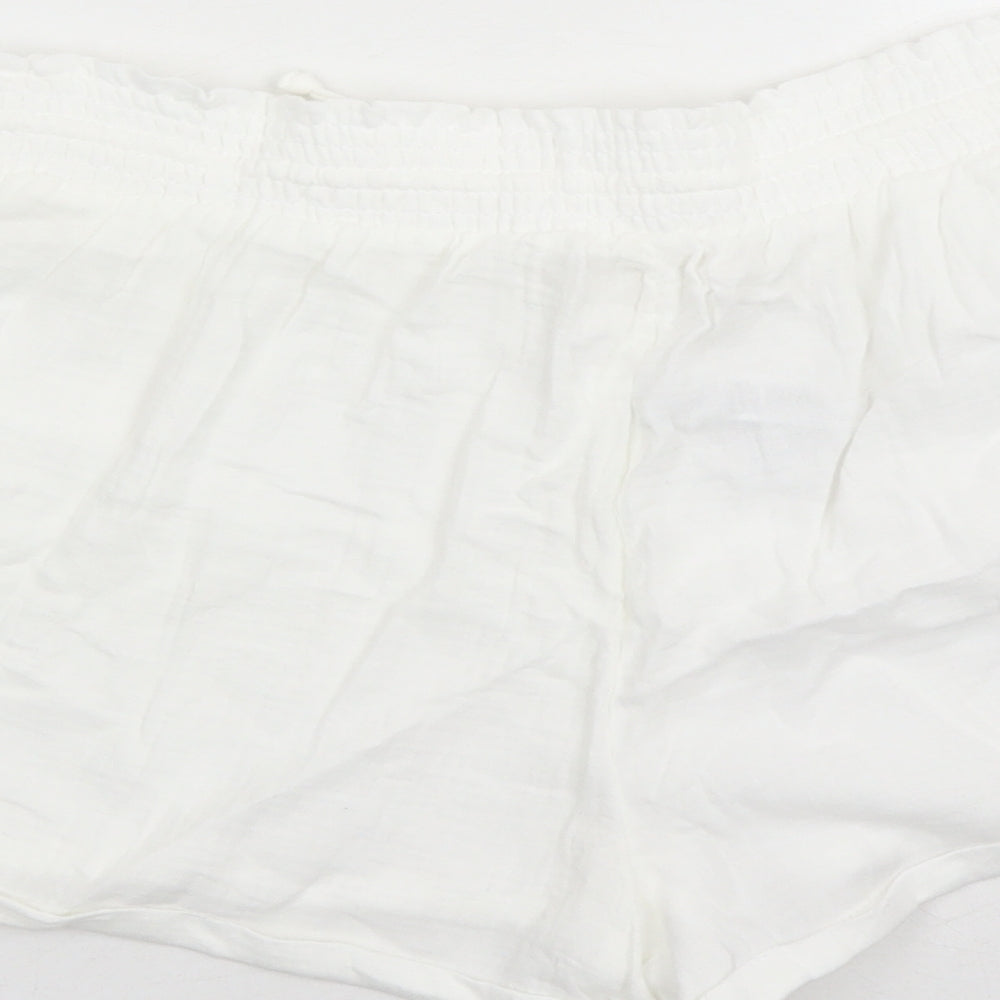 Marks and Spencer Womens White Solid 100% Cotton Top Lounge Pants Size 16 Drawstring - Elasticated Waist