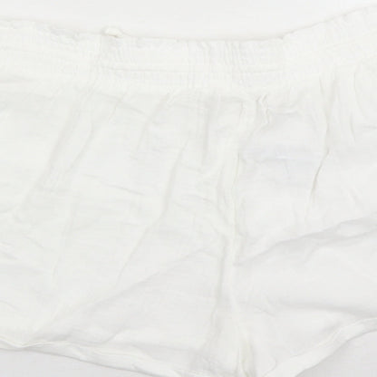 Marks and Spencer Womens White Solid 100% Cotton Top Lounge Pants Size 16 Drawstring - Elasticated Waist