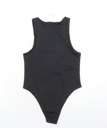Quiz Womens Black Polyester Bodysuit One-Piece Size 10 Snap