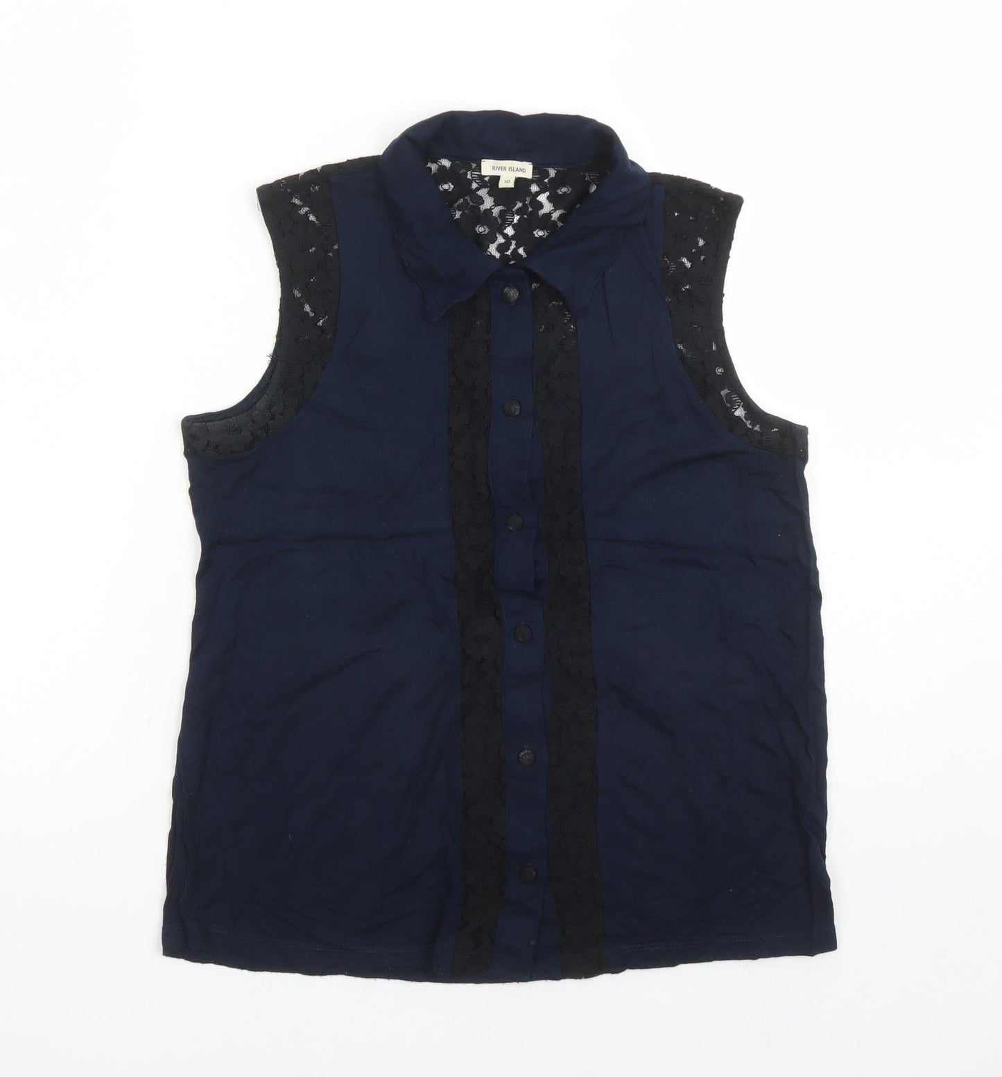 Womens UK Size 10 River Island Blue Basic Button-Up