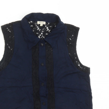 Womens UK Size 10 River Island Blue Basic Button-Up