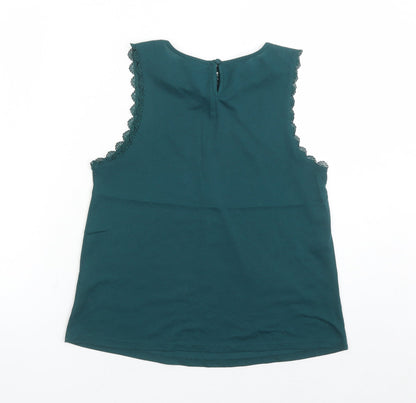 Topshop Womens Green Polyester Basic Blouse Size 10 Round Neck