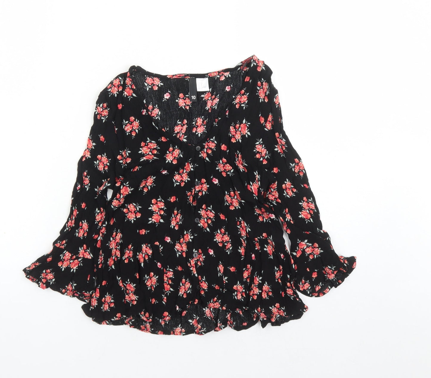 Womens UK Size 10 Divided by H&M Black Basic Button-Up