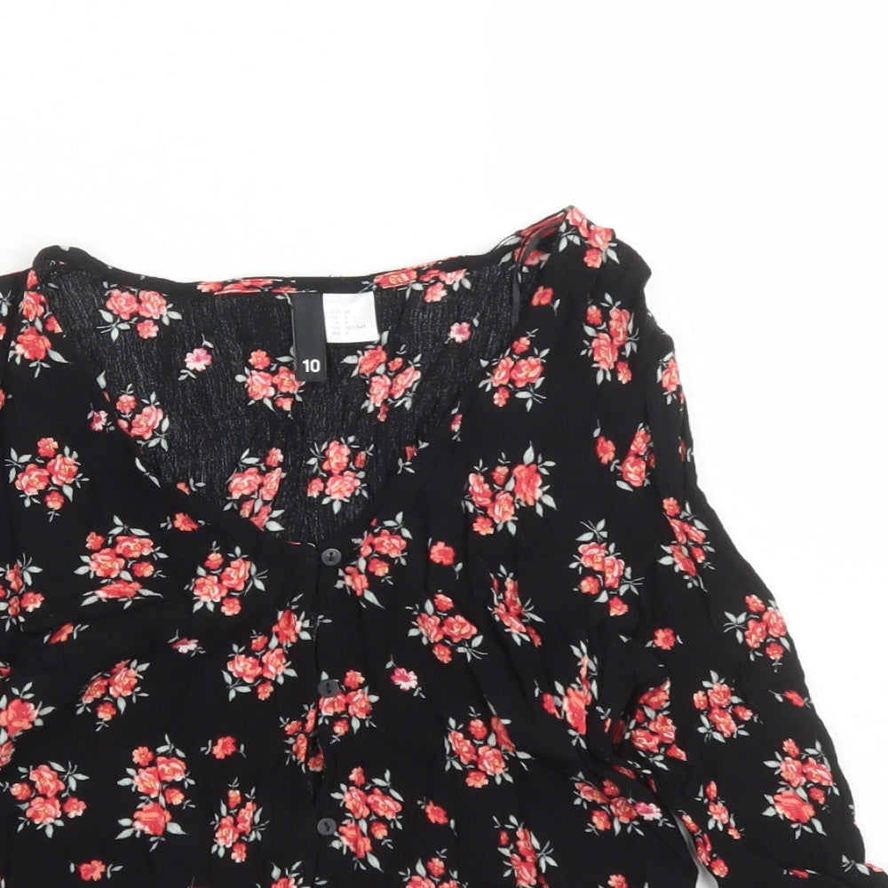 Womens UK Size 10 Divided by H&M Black Basic Button-Up