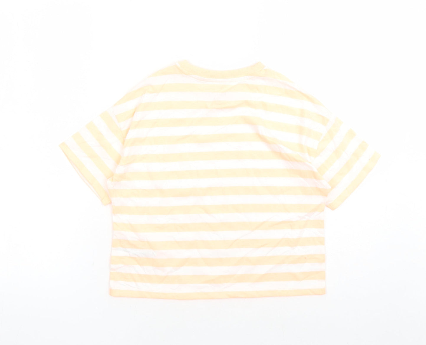 Marks and Spencer Girls Orange Striped Cotton Basic T-Shirt Size 9-10 Years Crew Neck Pullover