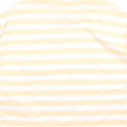Marks and Spencer Girls Orange Striped Cotton Basic T-Shirt Size 9-10 Years Crew Neck Pullover